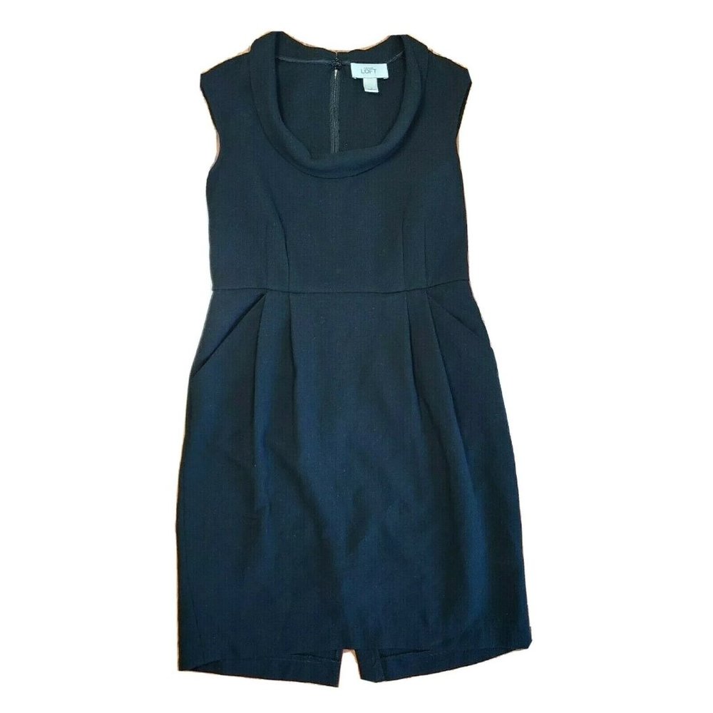 ANN TAYLOR LOFT Solid All Black Sleeveless Dress with‎ Pockets Womens Size 2